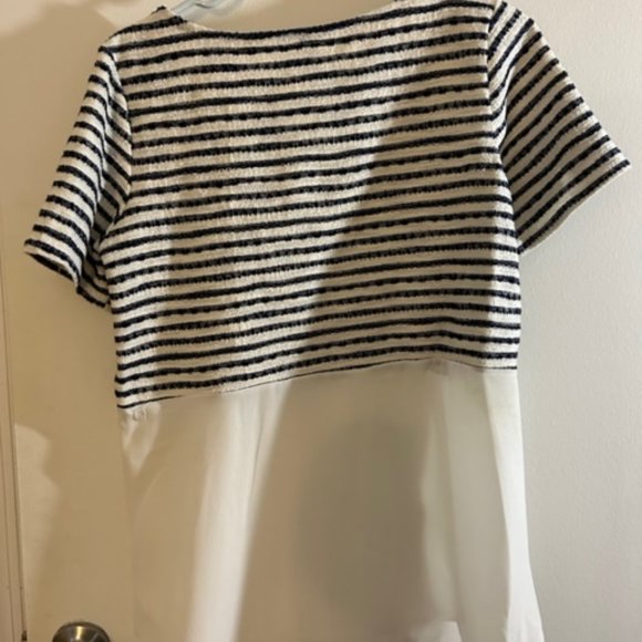 Design Lab blouse, striped top with white mesh bottom, size Medium - Picture 2 of 4